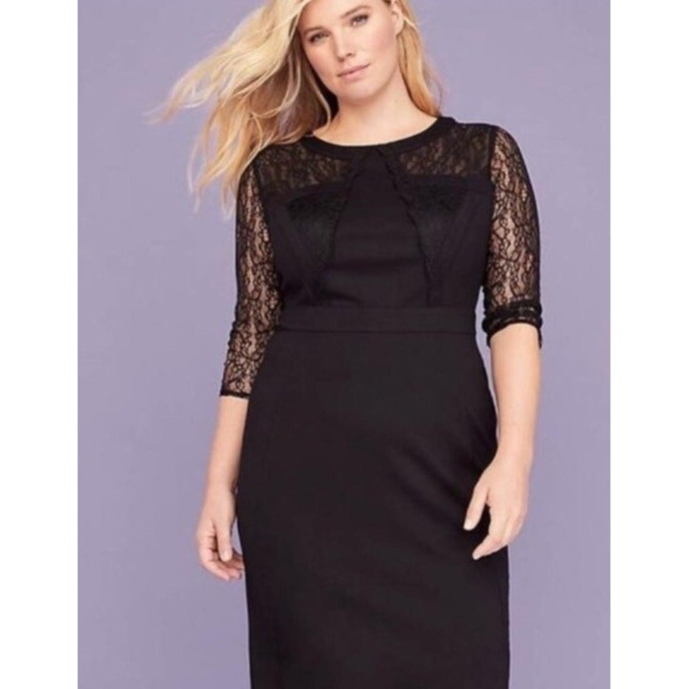 Lane Bryant Black Lace Sheer Neckline Sheath Dress Size 22 NWT